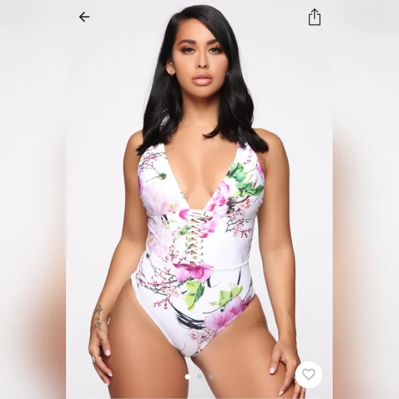 Fashion Nova Floral Lace-Up One Piece - Picture 1 of 3